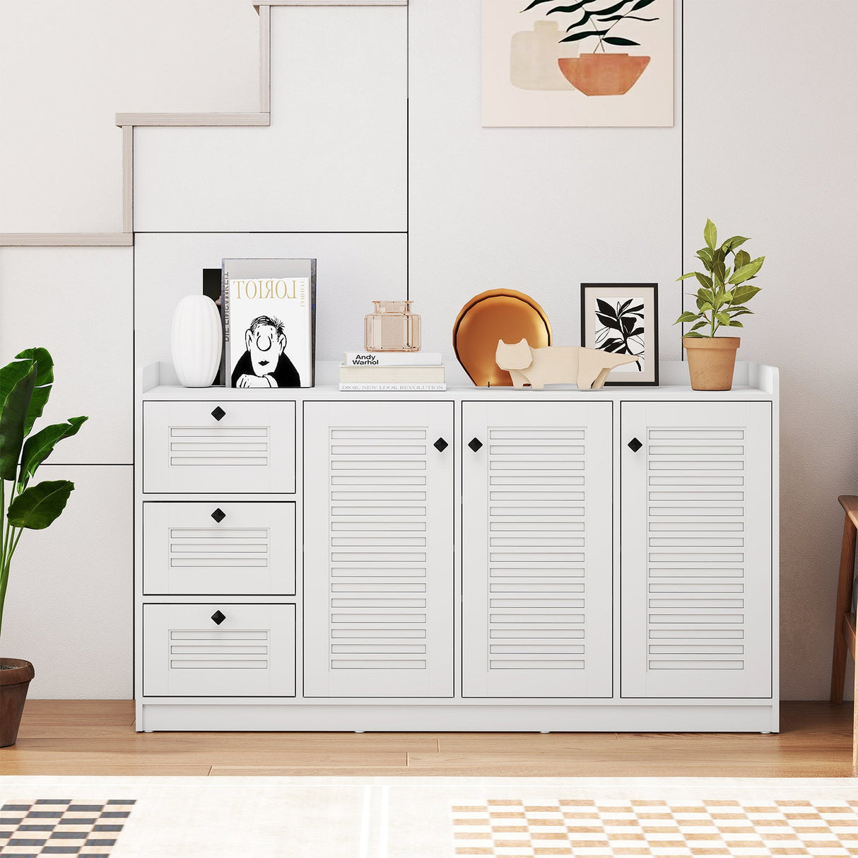 Mueble Buffet con Almacenamiento Aparador Moderno con 3 Puertas-Blanco
