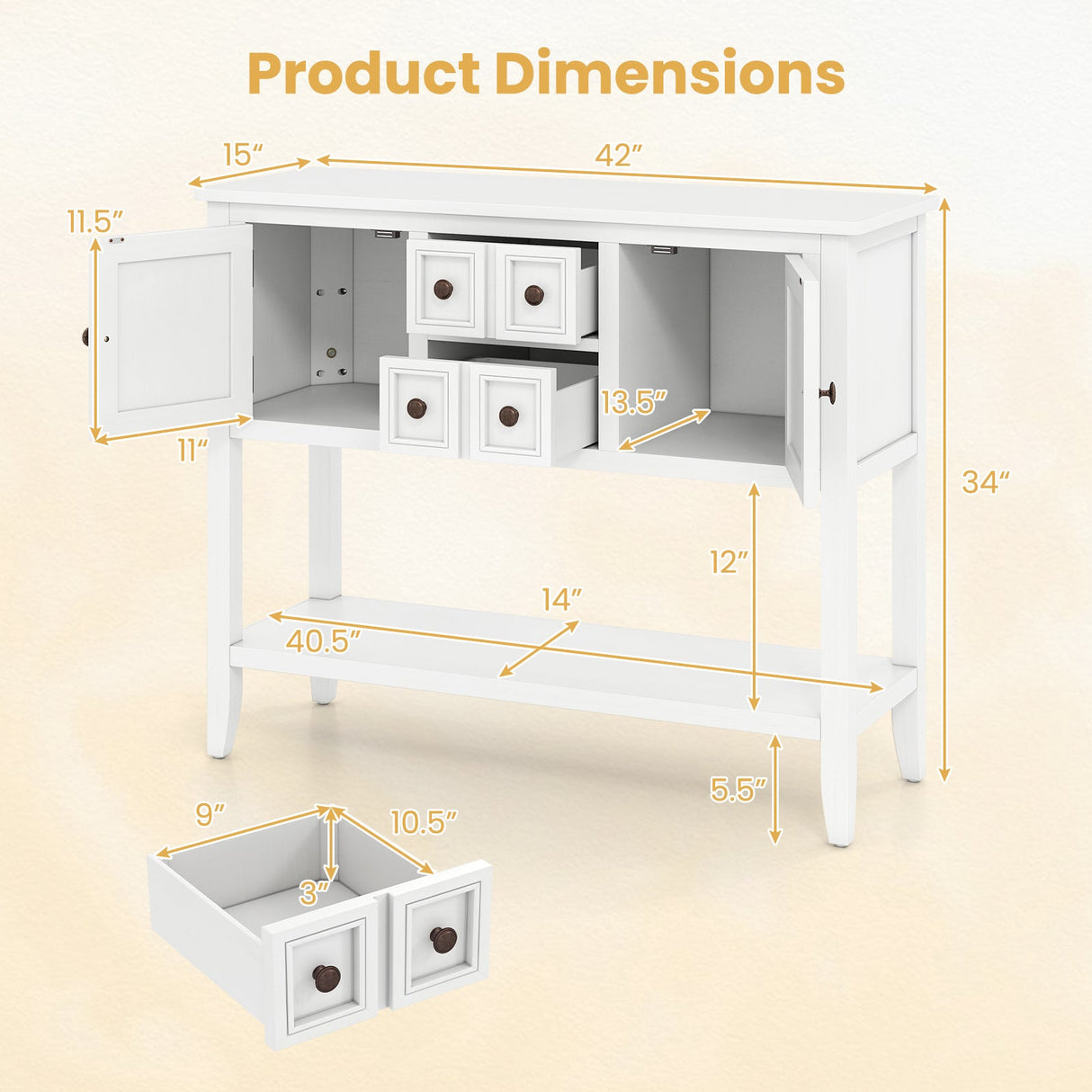Aparador de bufé con 2 puertas y 2 cajones