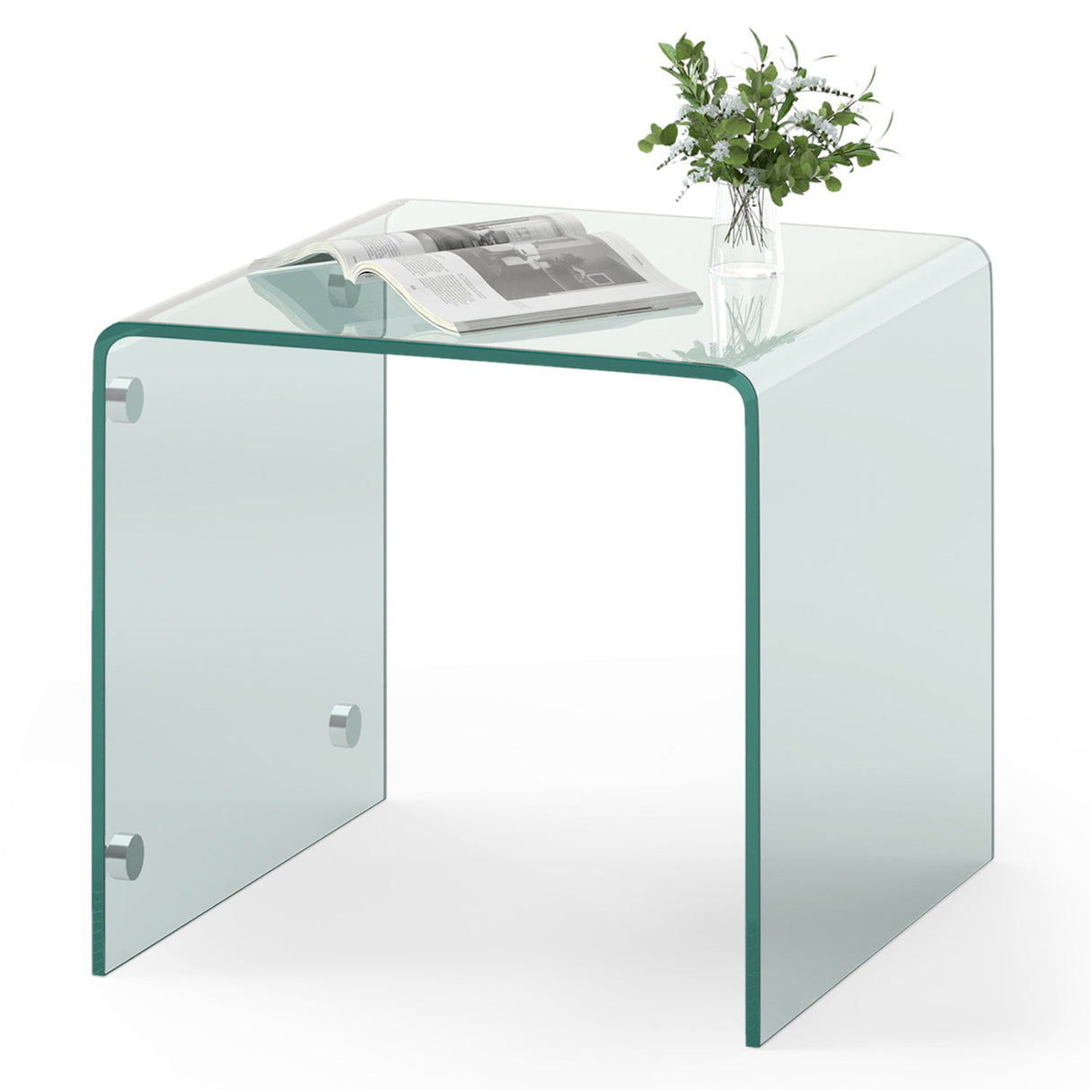 Mesa auxiliar en forma de C, de cristal templado moderno, con estante
