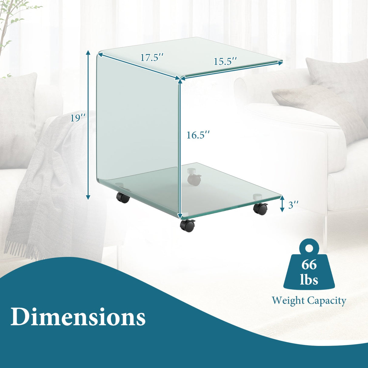 Mesa auxiliar en forma de C, de cristal templado moderno, con estante