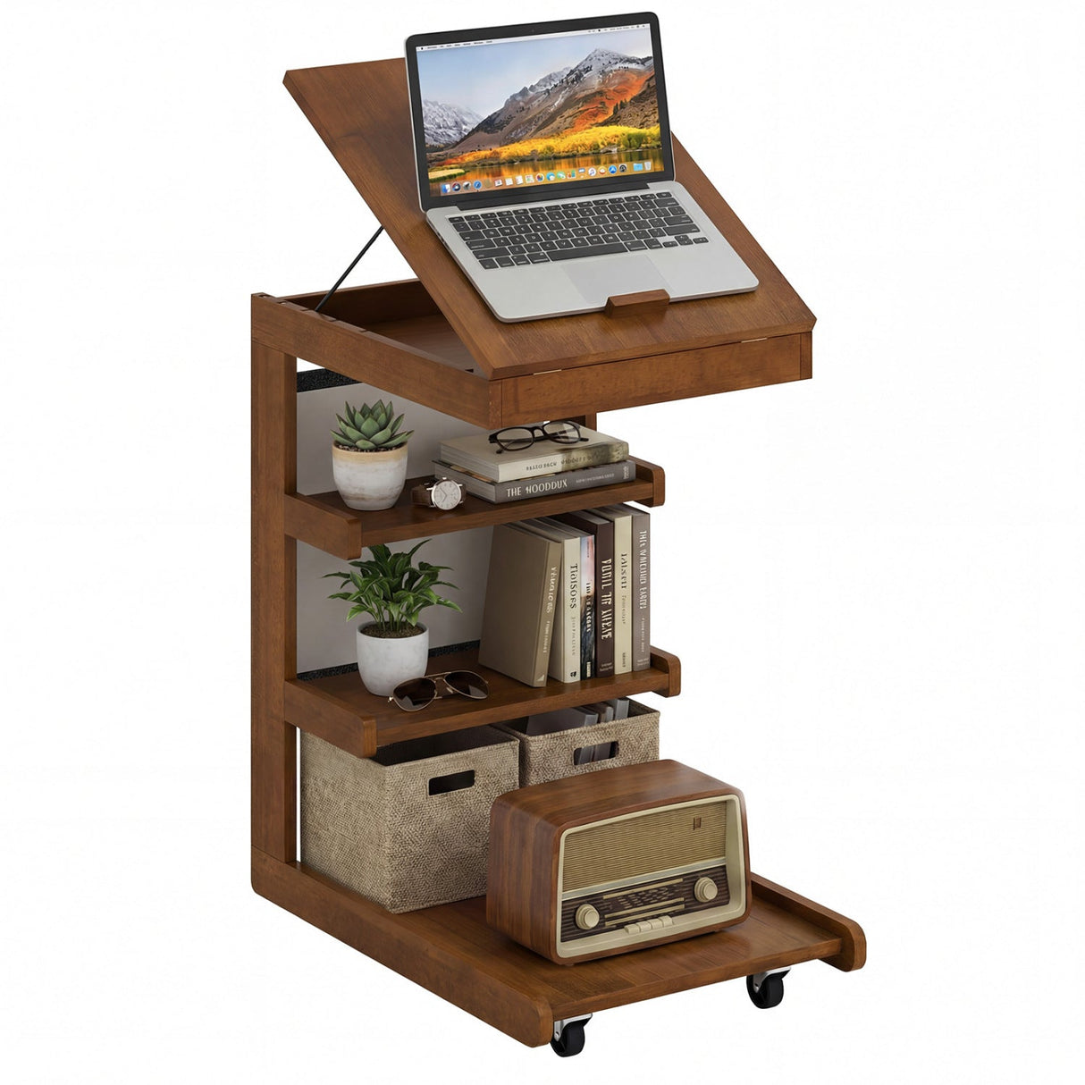 Mesa auxiliar en forma de C con ruedas y tablero ajustable para sofá, cama o mesilla de noche