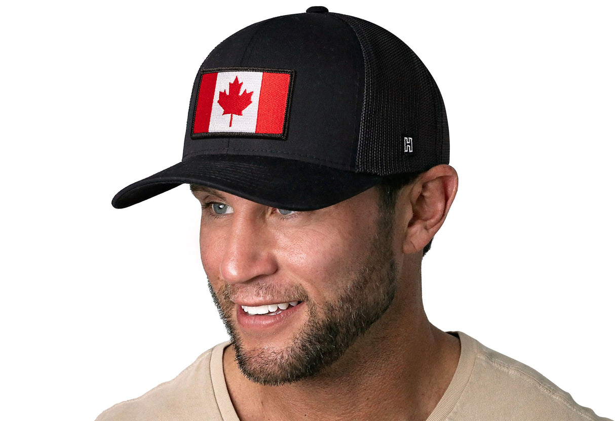 Canada Flag Trucker Hat | Black Canadian Snapback