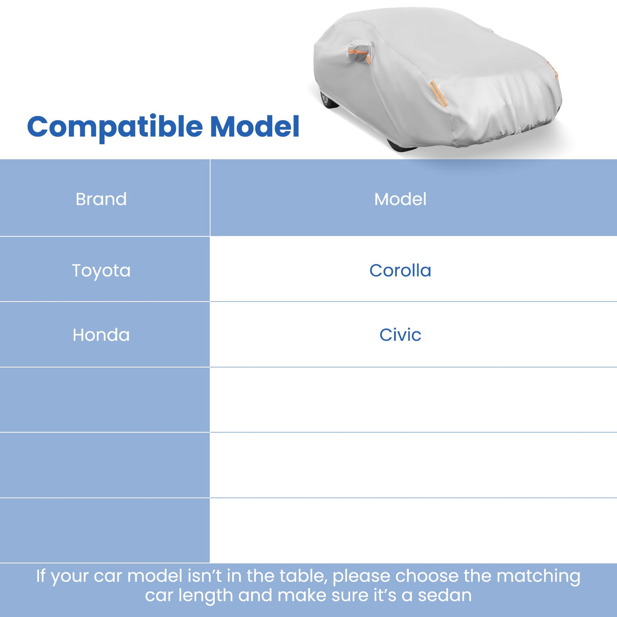 Funda de coche para automóviles de 185 pulgadas, protección contra lluvia, sol, rayos UV, ajuste universal sedán Toyota Corolla