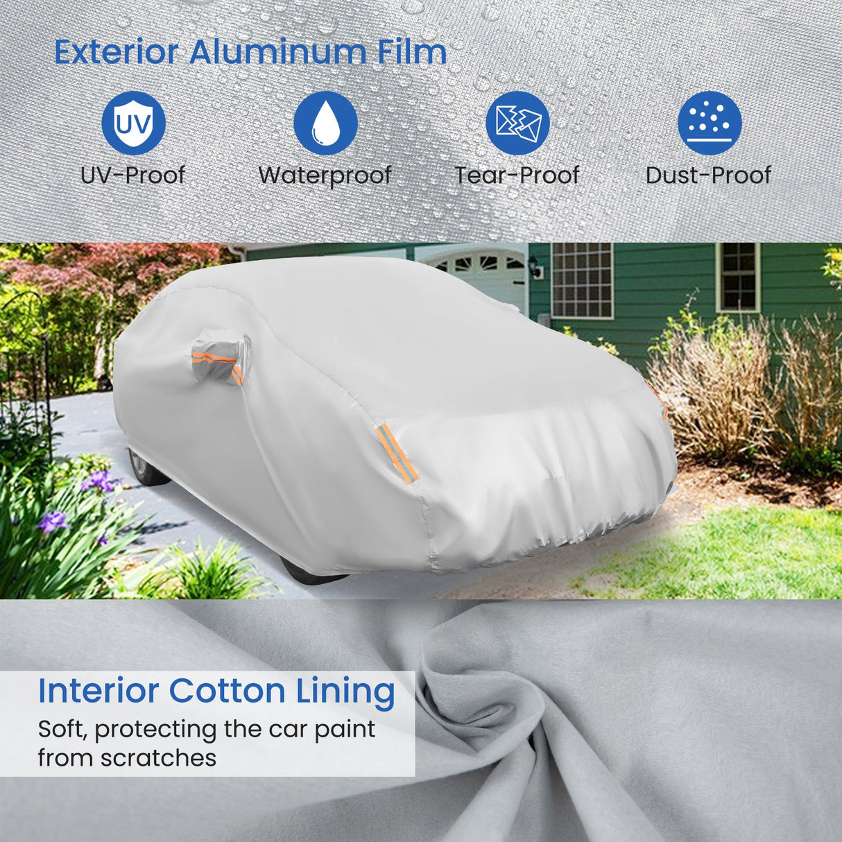 Funda de coche para automóviles de 185 pulgadas, protección contra lluvia, sol, rayos UV, ajuste universal sedán Toyota Corolla
