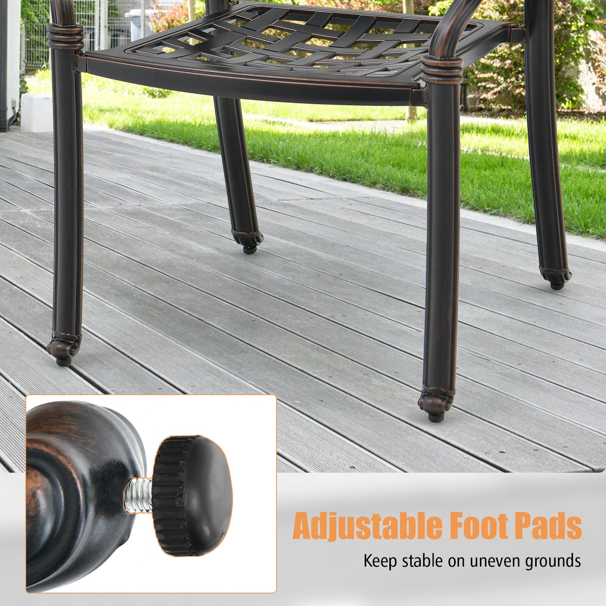 Juego de 2 sillas de patio de aluminio fundido con reposabrazos