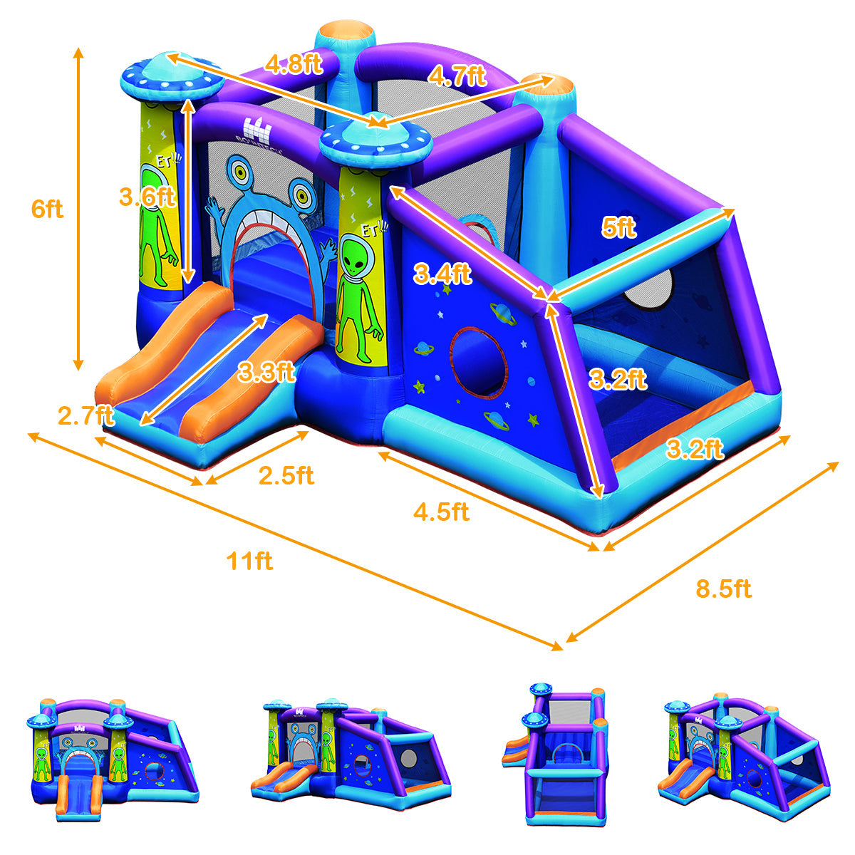 Castillo Hinchable con Tobogán de Agua y Soplador de 550W