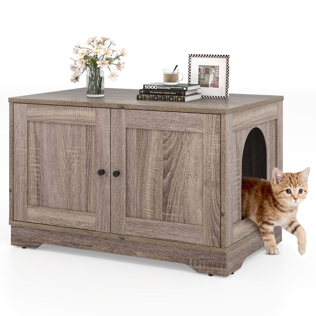 Cat Litter Box Enclosure Furniture Indoor Wooden Cat House End Side Table Nightstand