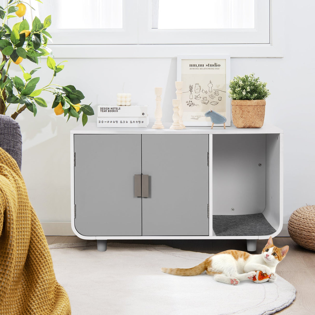 Mueble Arenero para Gatos con Alfombrilla Extraíble