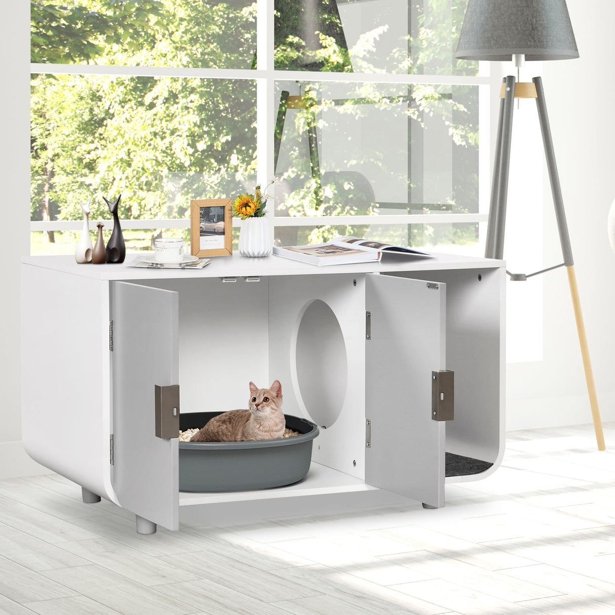 Mueble Arenero para Gatos con Alfombrilla Extraíble