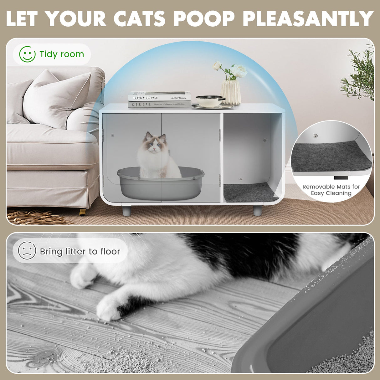 Mueble Arenero para Gatos con Alfombrilla Extraíble