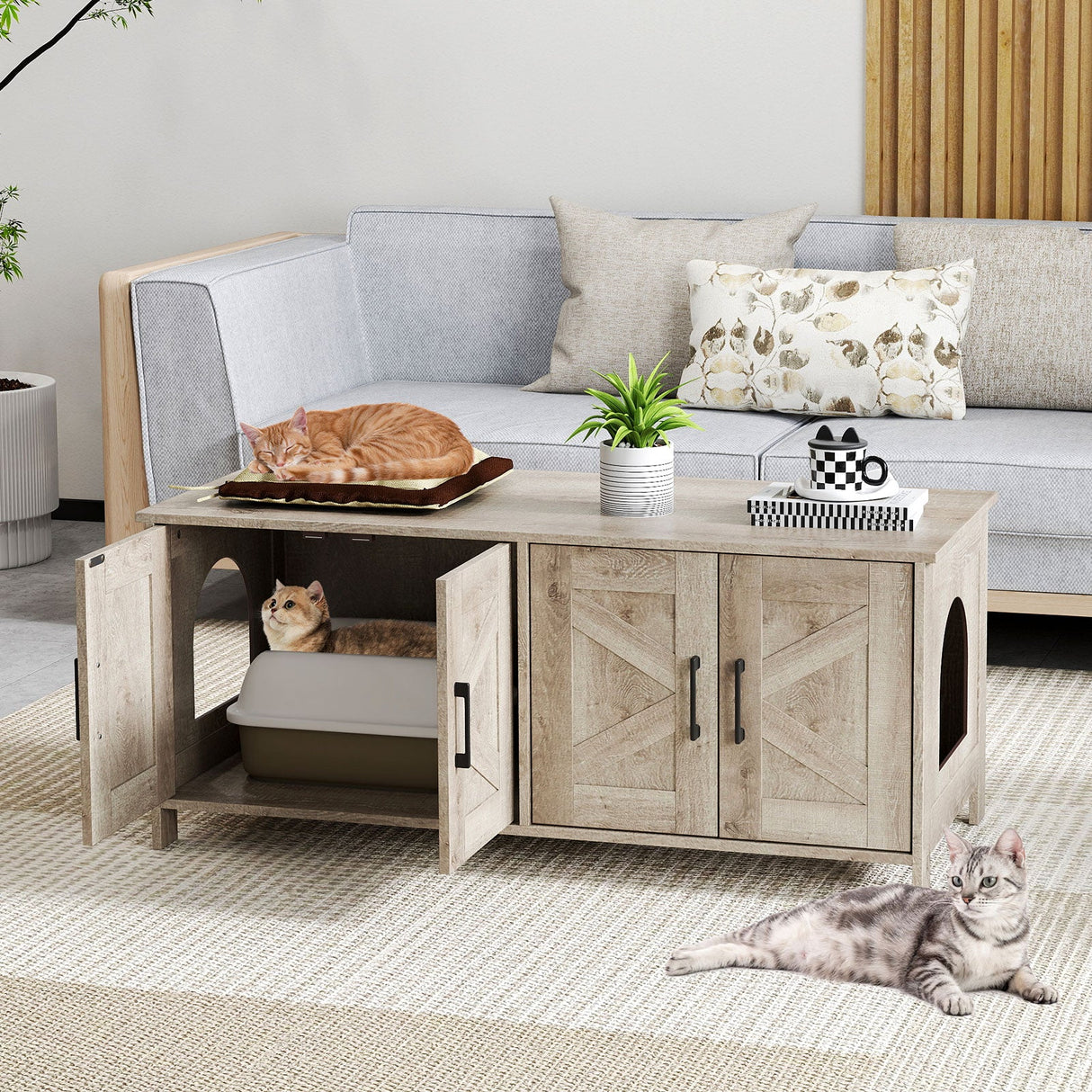 Arenero para gatos Mueble arenero para 2 gatos Mueble arenero moderno oculto