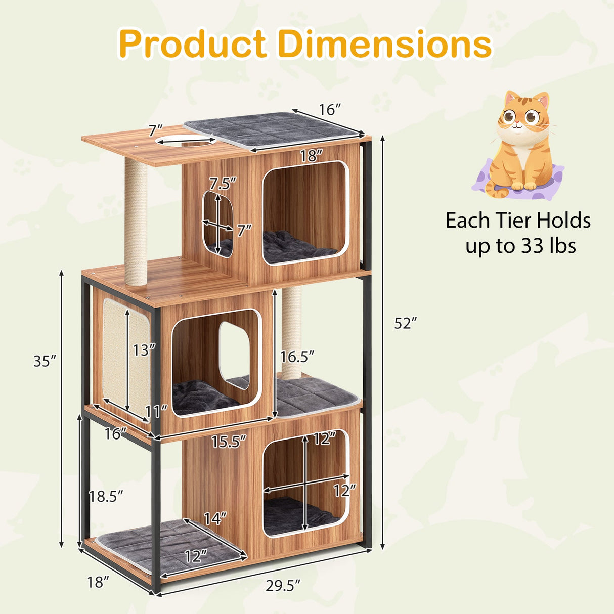 Árbol para gatos moderno con marco de metal y postes rascadores - Natural