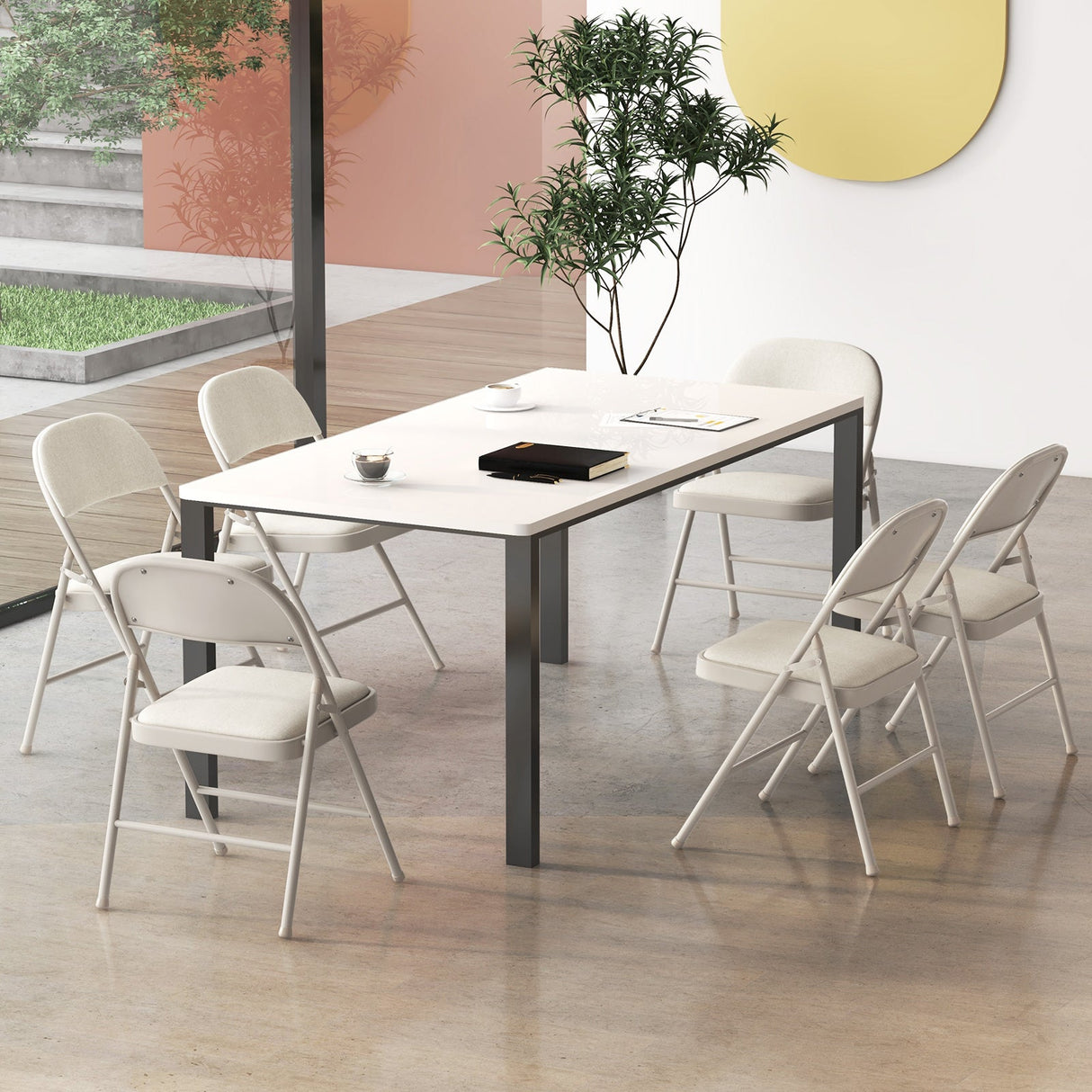 Foldable Chair Set of 6 with Padded Seat Seat and Fabric Covered Backrest-Set of 6