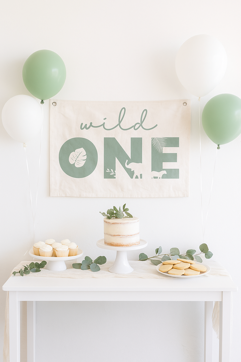 Banner de lona para primer cumpleaños "Wild One" - Temática de la selva