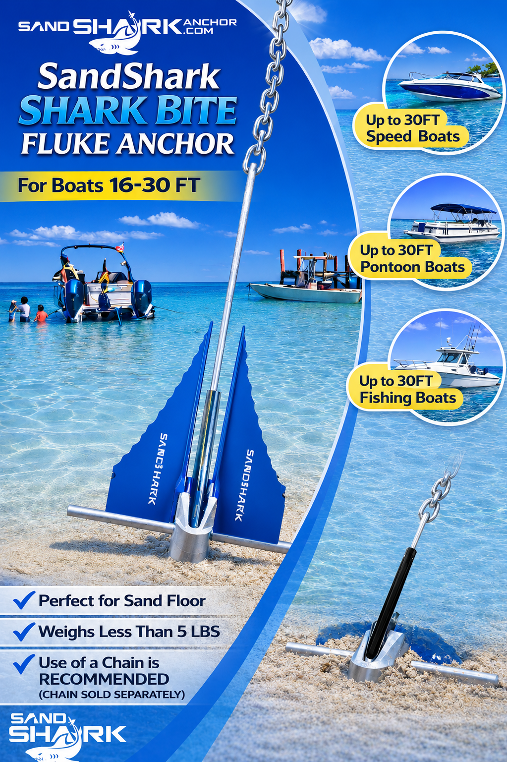 Fluke Anchor by Sandshark – Premium Anchor for Boats & Pontoons