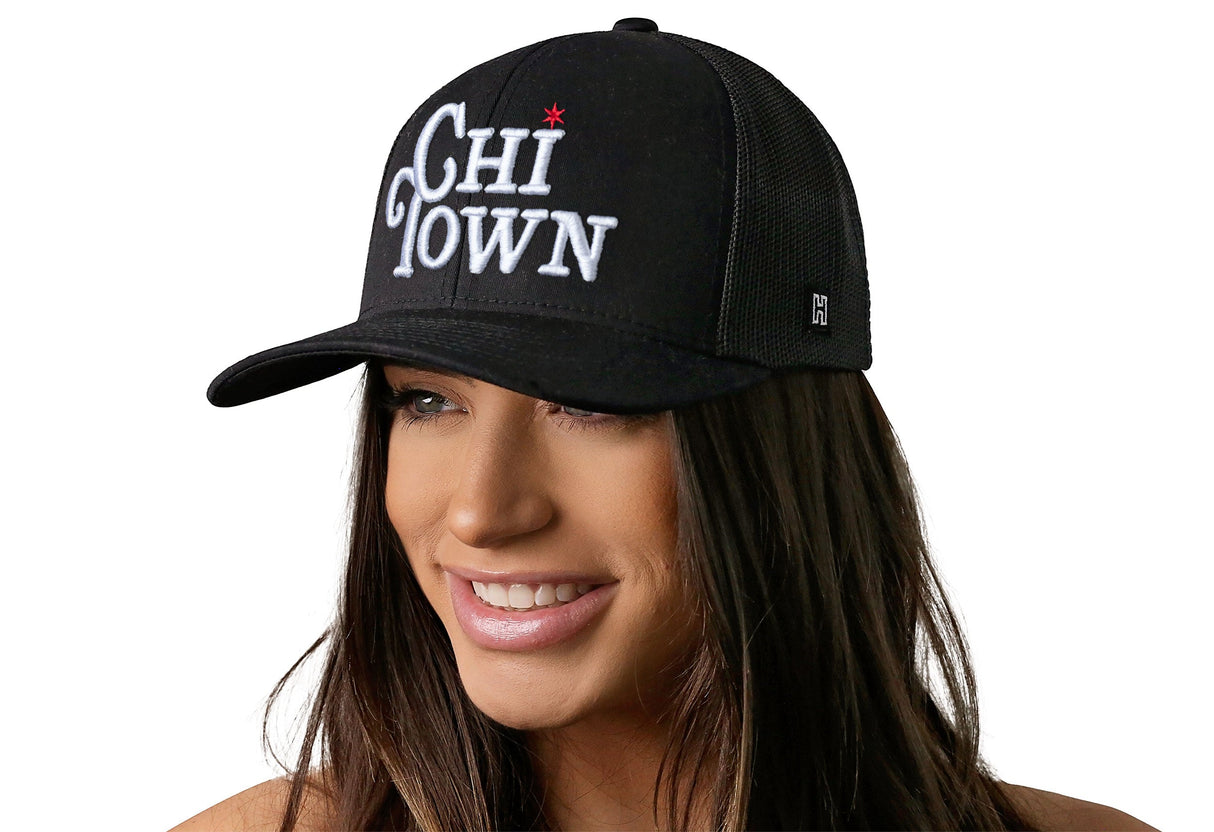 Chi Town White Script Trucker Hat | Illinois Snapback