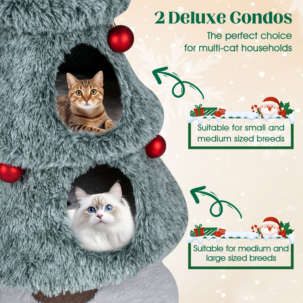 Árbol de Navidad para Gatos de Interior de 48.5 Pulgadas, Bonita Torre para Gatos con 2 Grandes Condominios y Rascador - Verde
