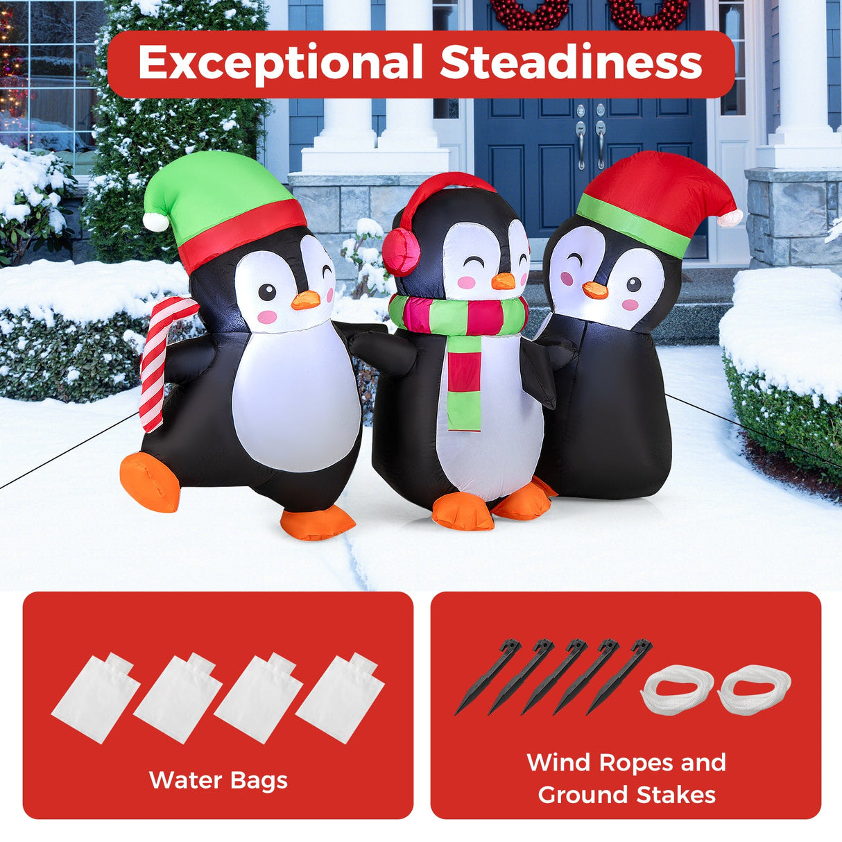 Familia de pingüinos inflables de Navidad con luces LED incorporadas