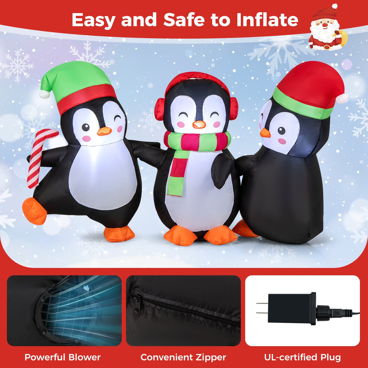 Familia de pingüinos inflables de Navidad con luces LED incorporadas