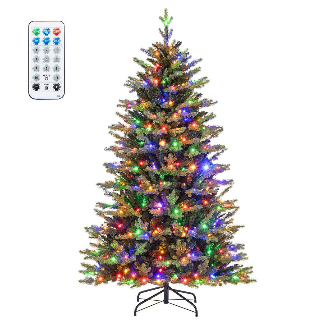 Árbol de Navidad Artificial de 1.5 m con Bisagras, 11 Modos de Iluminación y Control Remoto
