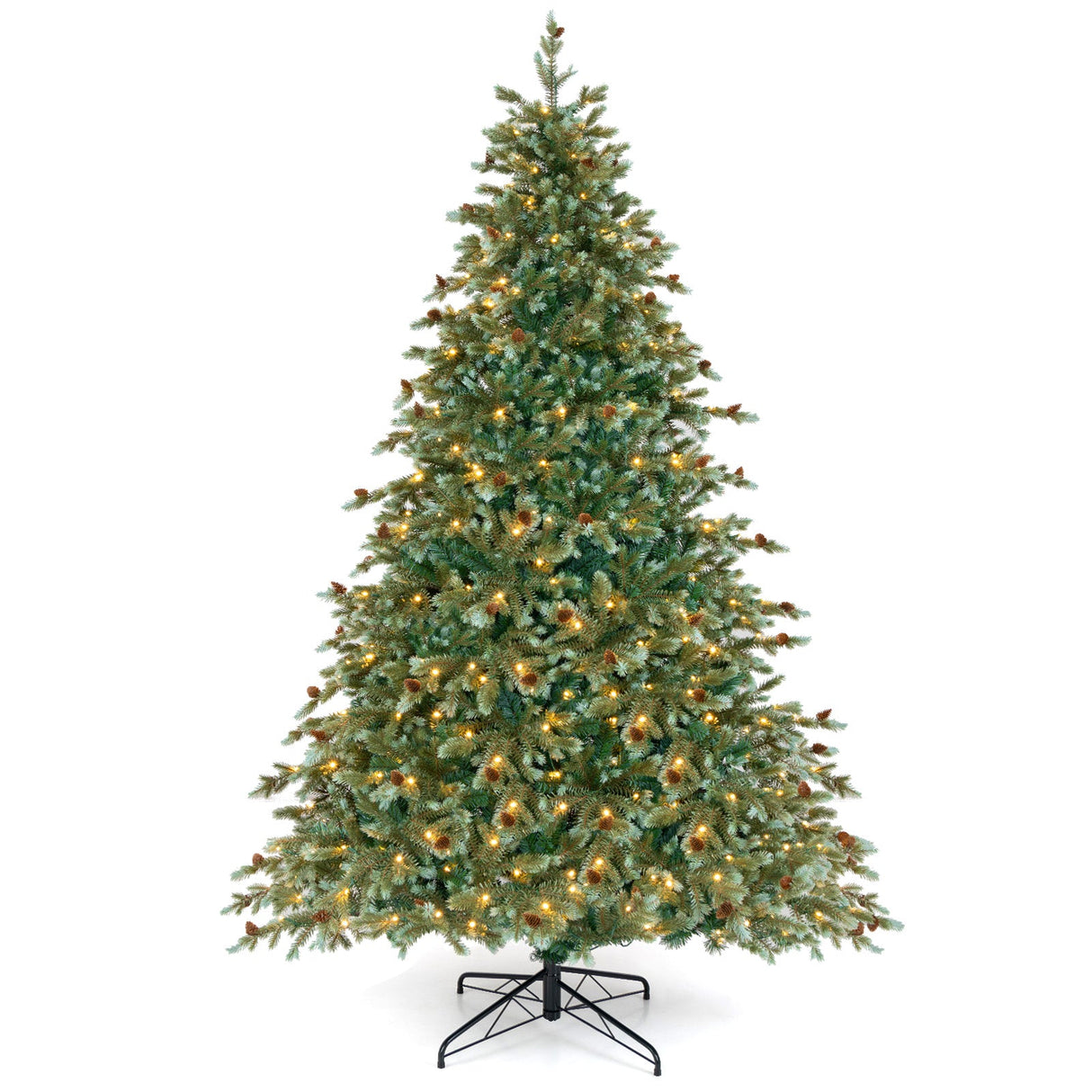 Árbol de Navidad de 1,8/2,1/2,4 metros con luces LED blancas cálidas y piñas