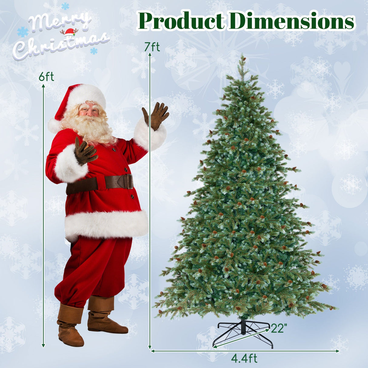 Árbol de Navidad de 1,8/2,1/2,4 metros con luces LED blancas cálidas y piñas