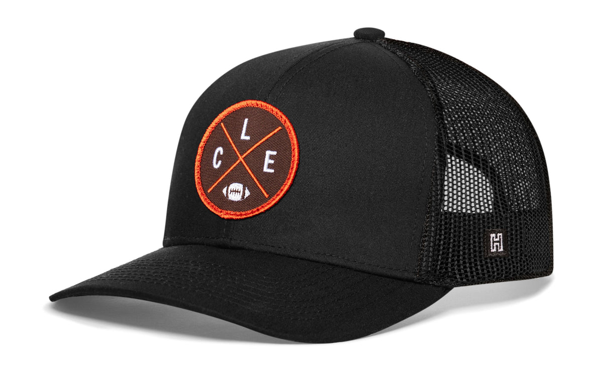 Cleveland Trucker Hat | Black CLE X Football Snapback