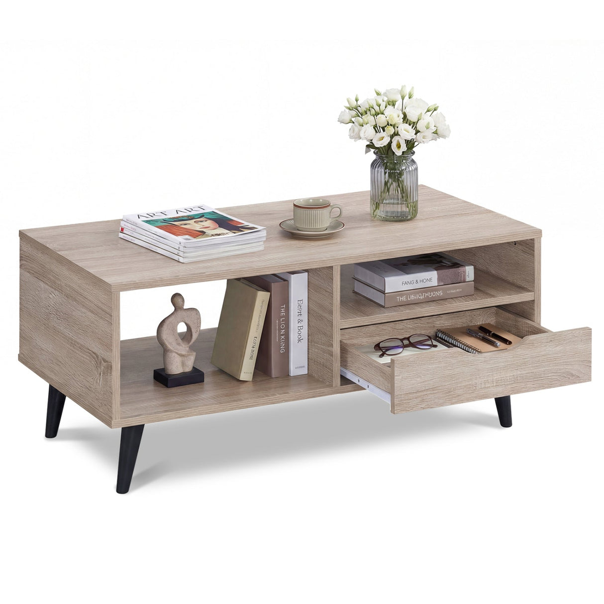 Mesa de centro rústica rectangular con almacenaje