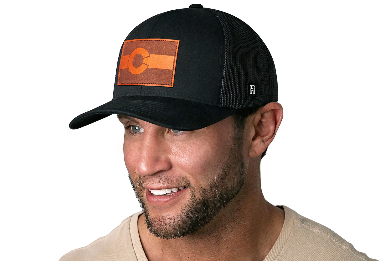 Colorado Flag Trucker Hat Leather | Black CO Snapback