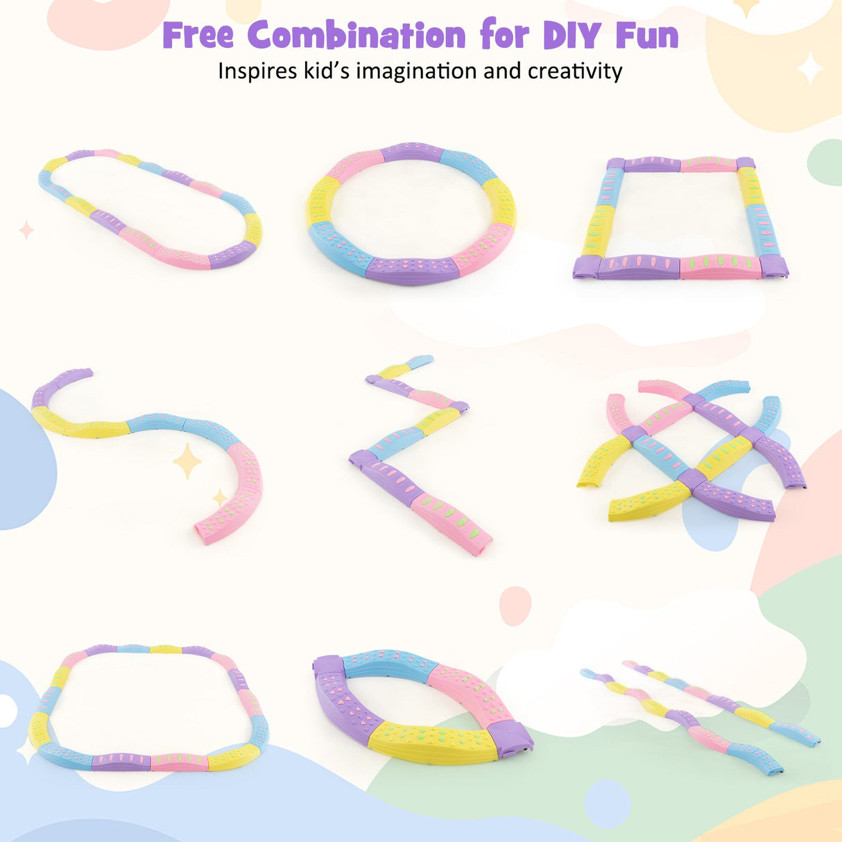 Viga de equilibrio ondulada colorida para niños con superficie texturizada y almohadillas antideslizantes para los pies