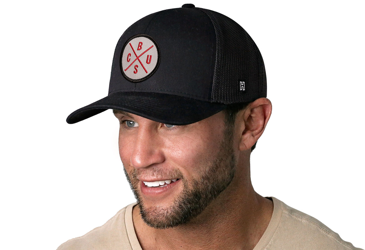 Columbus Trucker Hat | Gray Red CBUS X | Black Snapback