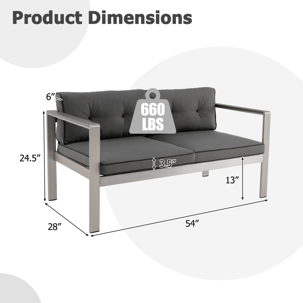 Contemporary 2-Person Sofa Chair with WPC Armrests for Balcony Backyard Porch