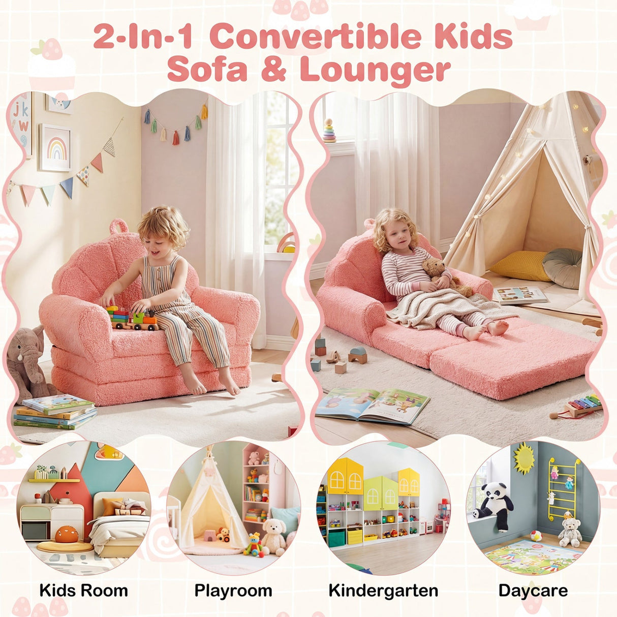 Sofá Infantil Convertible 2 en 1 Silla Plegable para Niños Pequeños