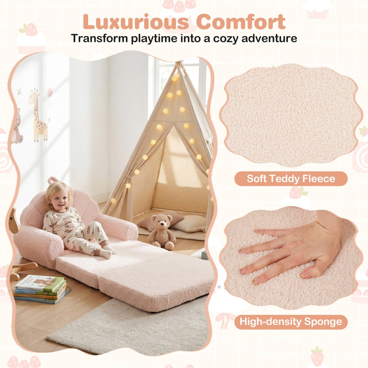 Sofá Infantil Convertible 2 en 1 Silla Plegable para Niños Pequeños
