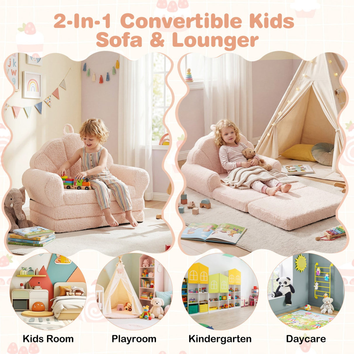 Sofá Infantil Convertible 2 en 1 Silla Plegable para Niños Pequeños