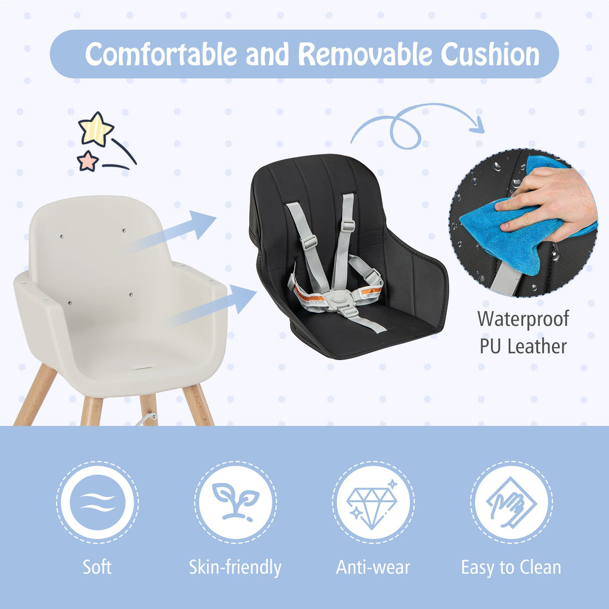 3-in-1 Convertible Wooden High Chair with Cushion