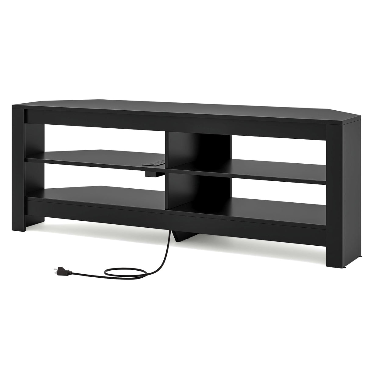 Corner TV Stand with Power Outlet and 4 Open Storage Shelves
