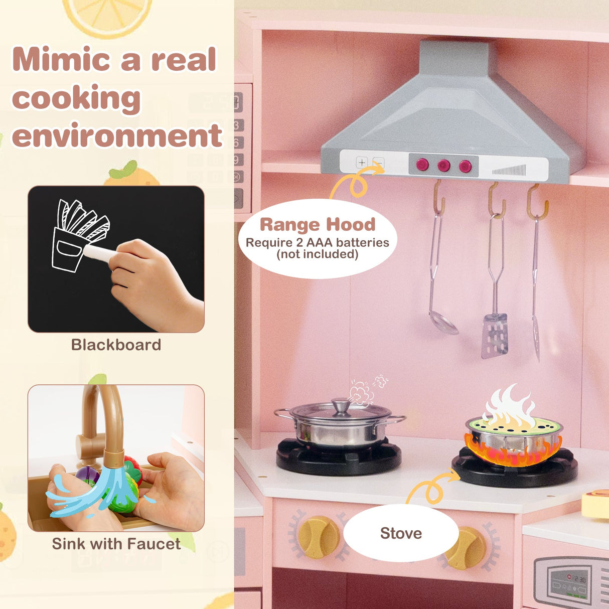 Cocina de juguete de madera esquinera con luces y sonidos, juego de cocina grande para simular.