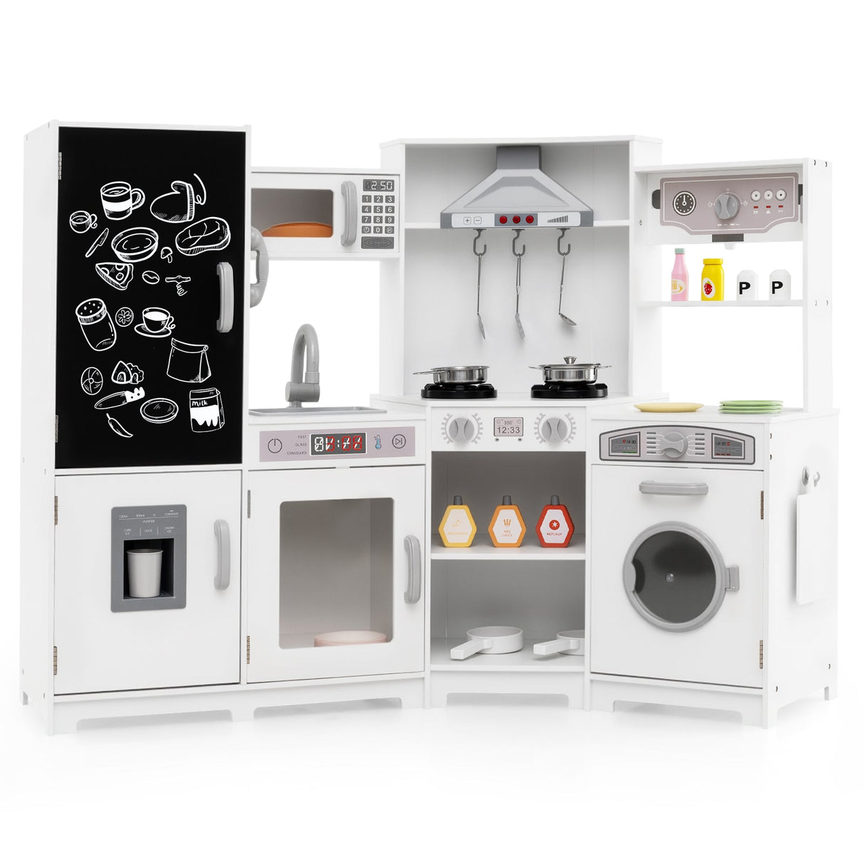 Cocina de juguete de madera esquinera con luces y sonidos, juego de cocina grande para simular.