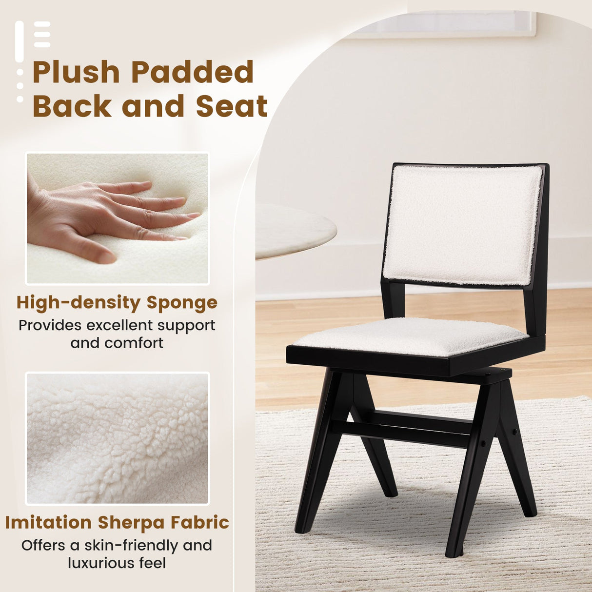 Juego de 2 sillas de comedor giratorias de madera con estructura de madera de caucho y asiento acolchado-Negro