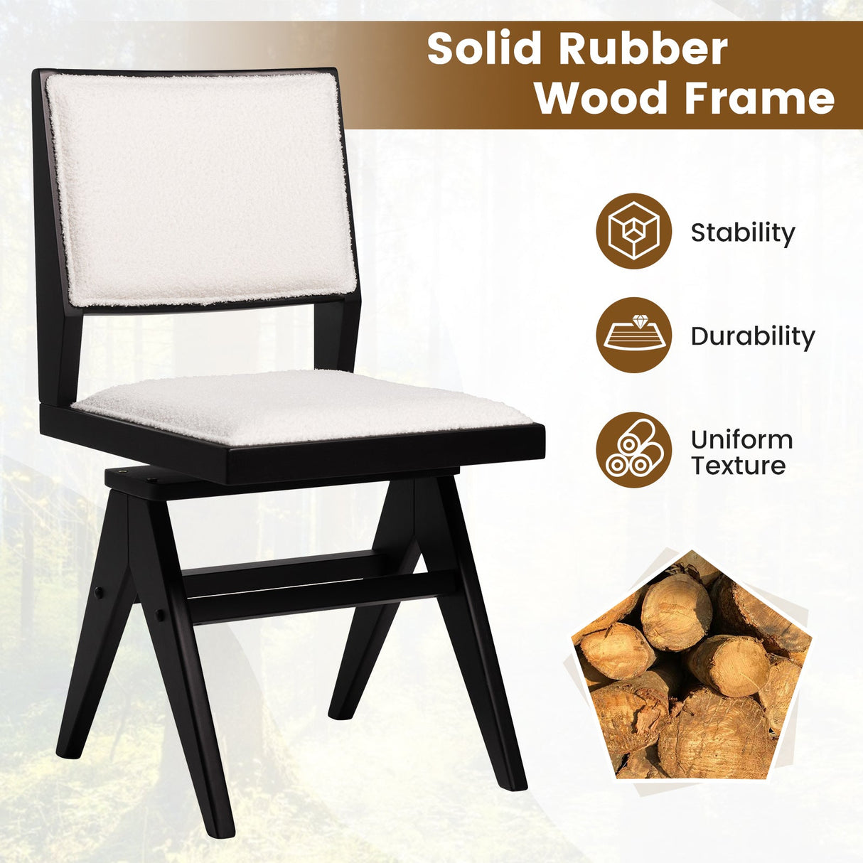 Juego de 2 sillas de comedor giratorias de madera con estructura de madera de caucho y asiento acolchado-Negro