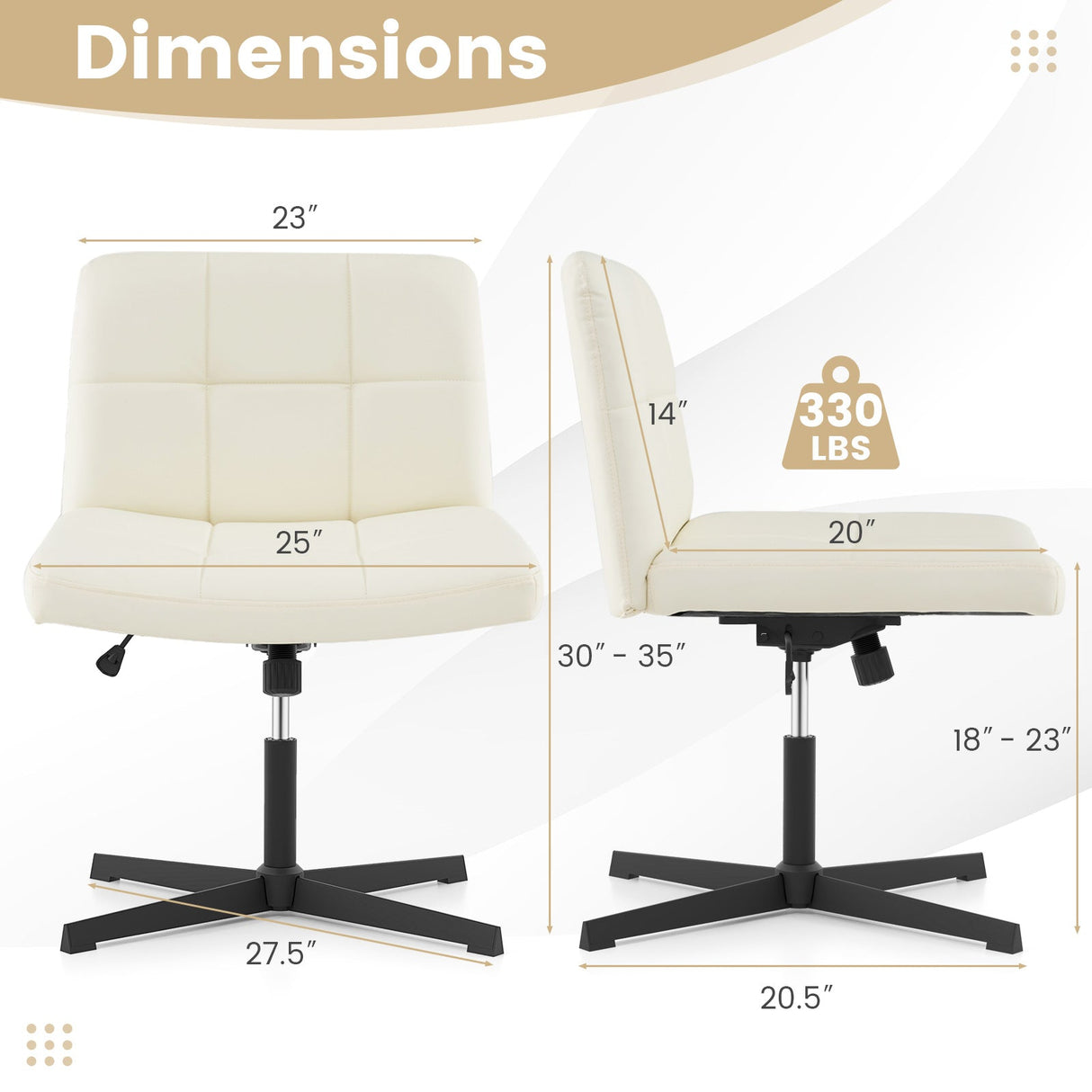 Silla de oficina tapizada en cuero sintético con patas cruzadas y asiento en forma de U de gran tamaño para oficina en casa/maquillaje