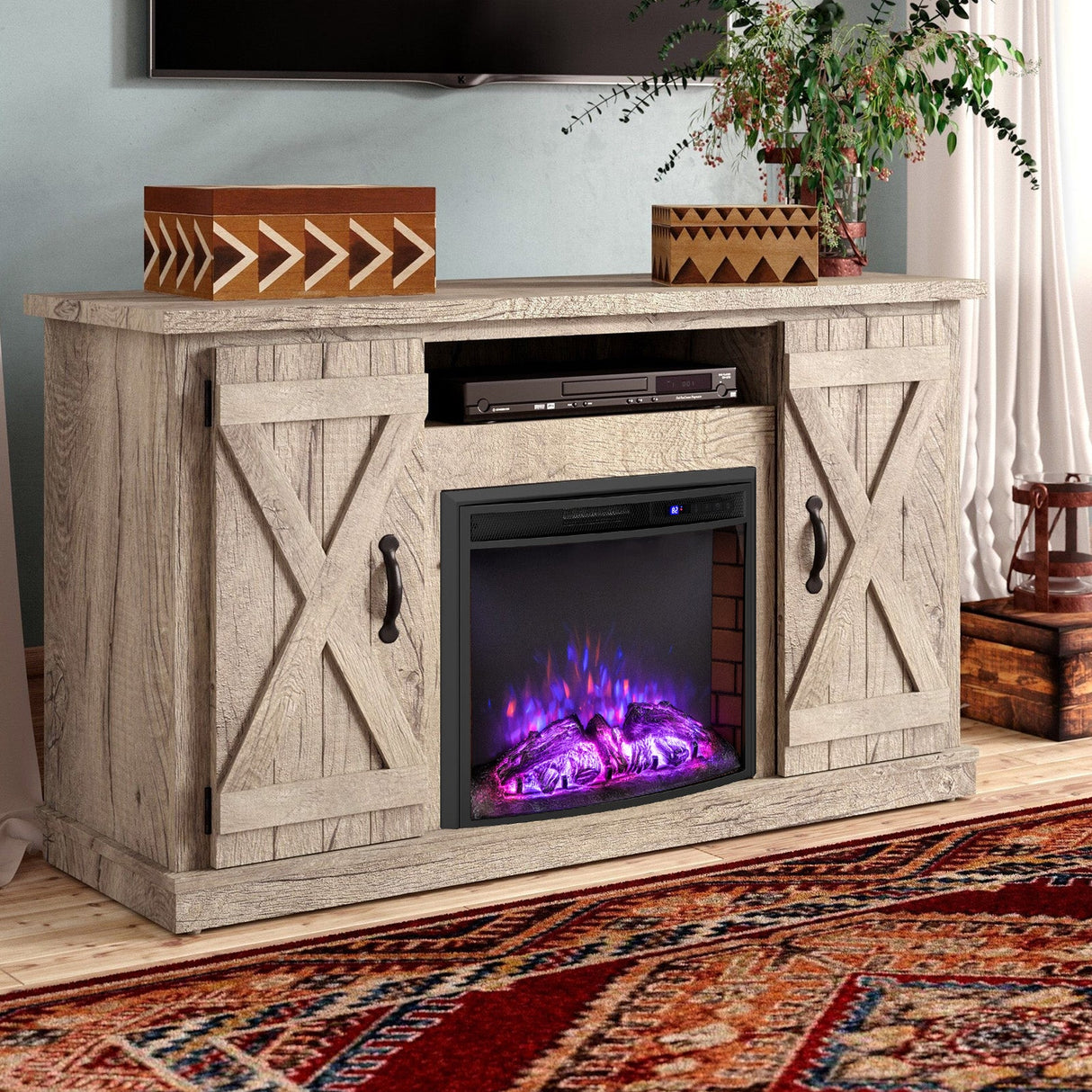 Inserto de chimenea eléctrica empotrada curva con control remoto y protección contra sobrecalentamiento - 26 pulgadas