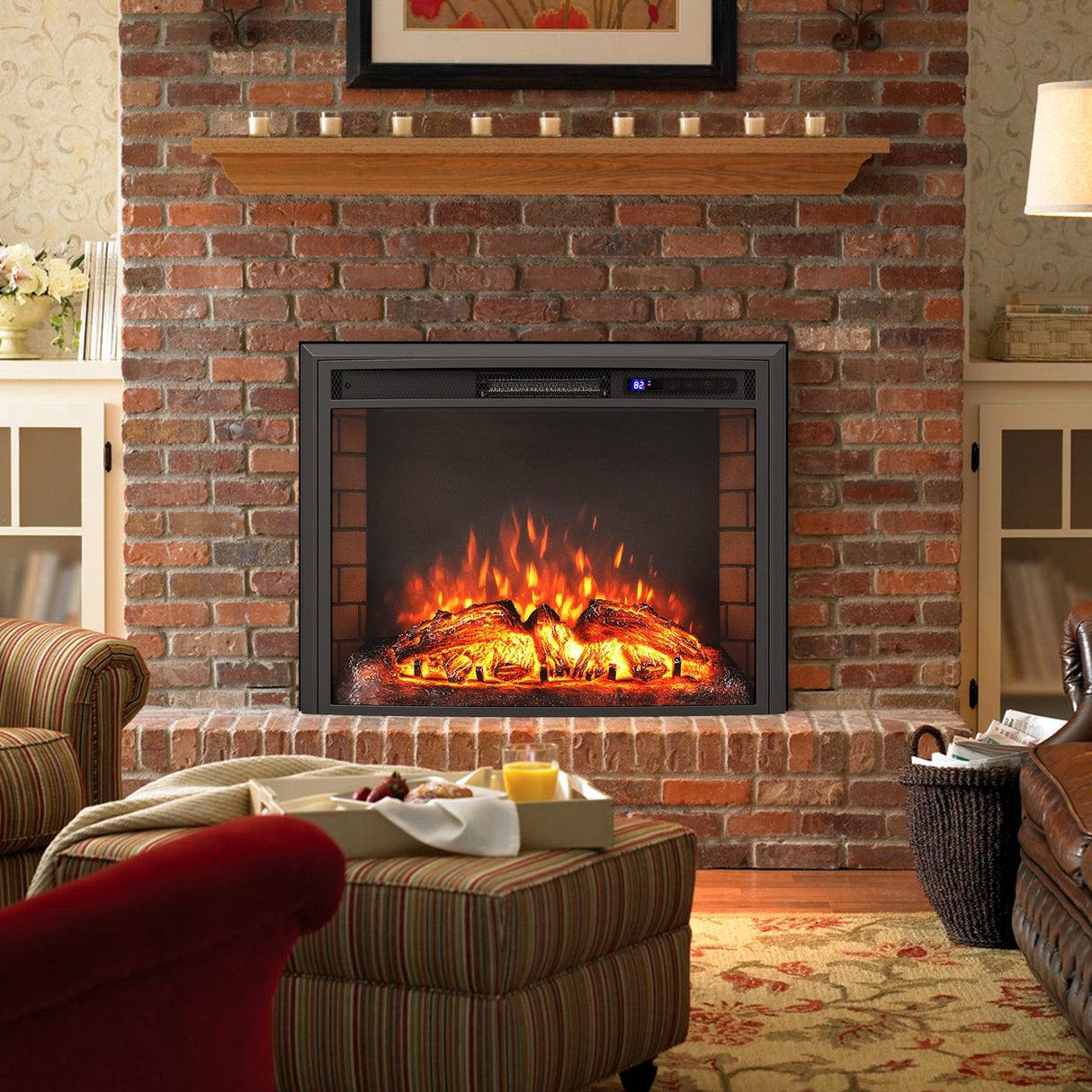 Inserto de chimenea eléctrica empotrada curva con control remoto y protección contra sobrecalentamiento - 26 pulgadas
