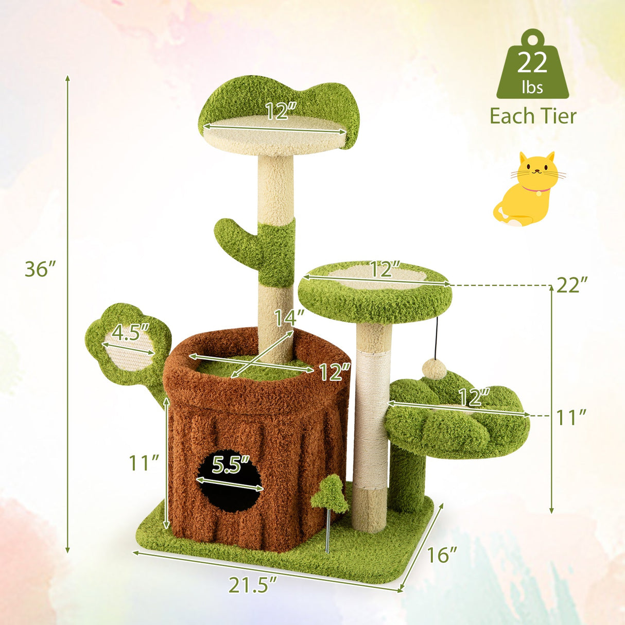 Lindo Árbol para Gatos, Centro de Actividades para Mascotas de Interior, Tipo Selva - Verde