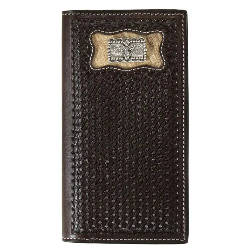 Concho de cruz con incrustaciones de pelo de ternera 3D - Cartera de rodeo para hombre