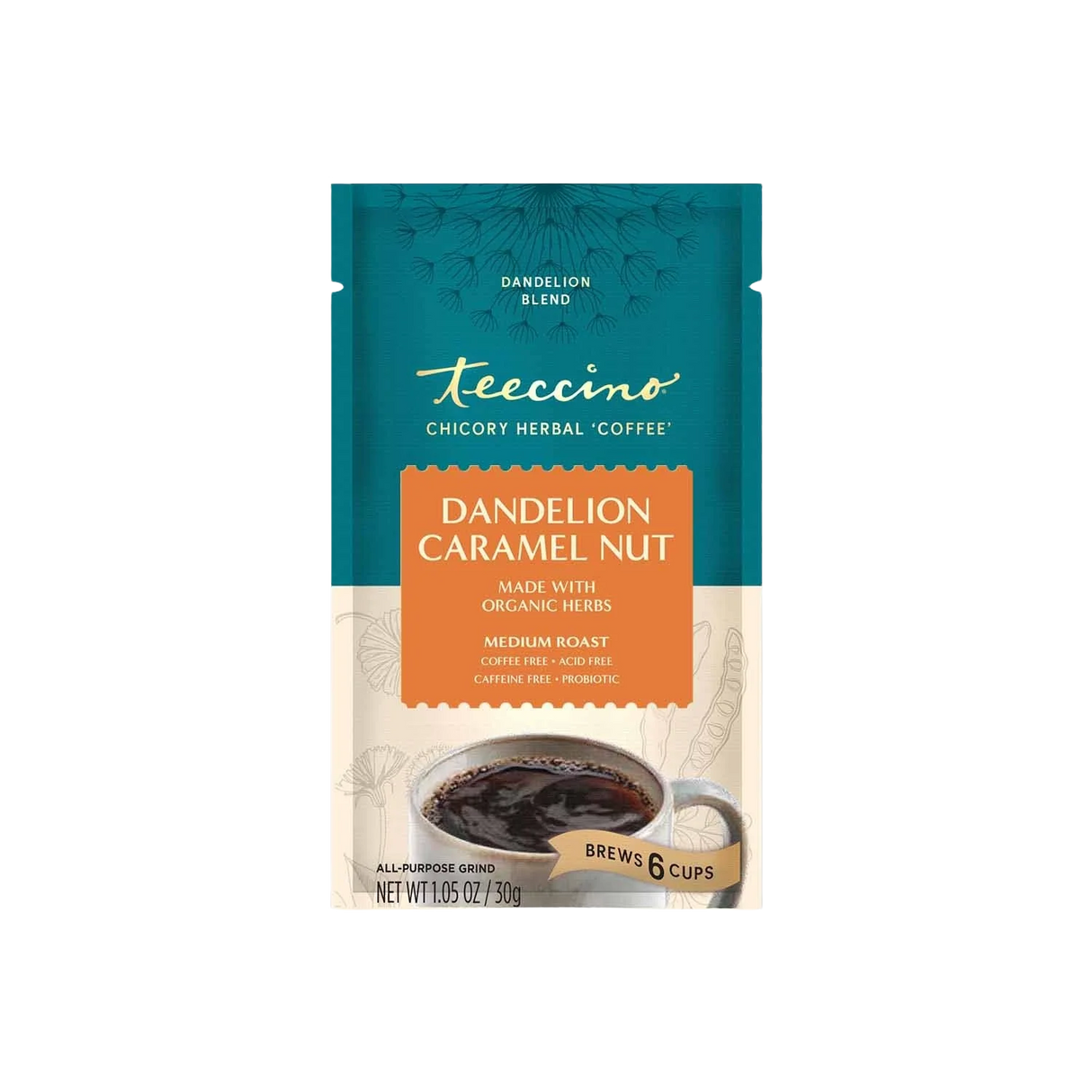 Café Herbal de Achicoria, Diente de León, Caramelo y Nuez