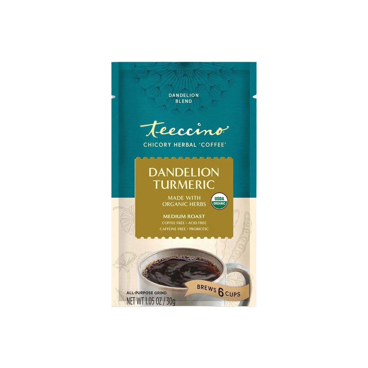 Café de hierbas de diente de león y cúrcuma
