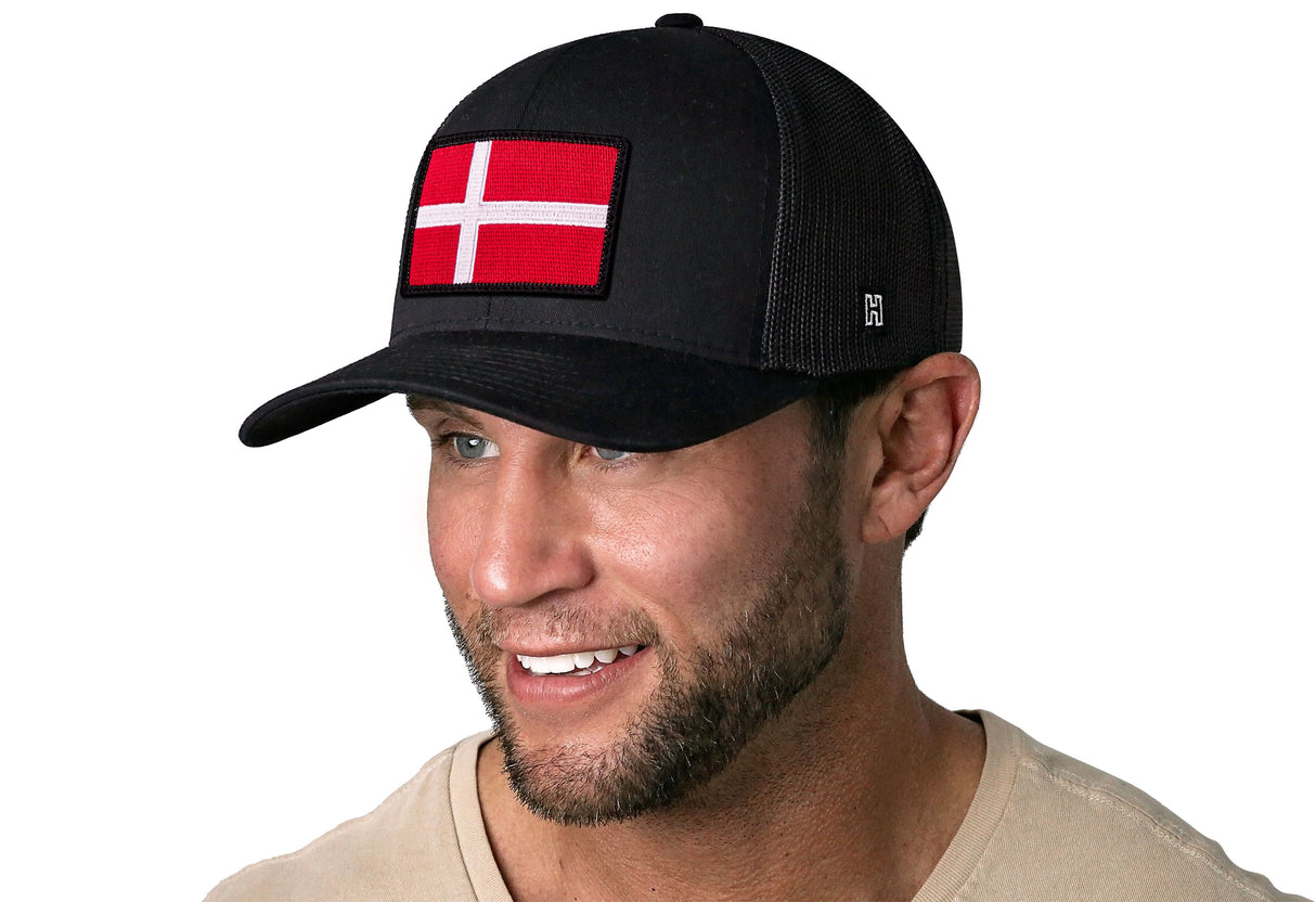 Denmark Flag Trucker Hat | Black Danish Snapback