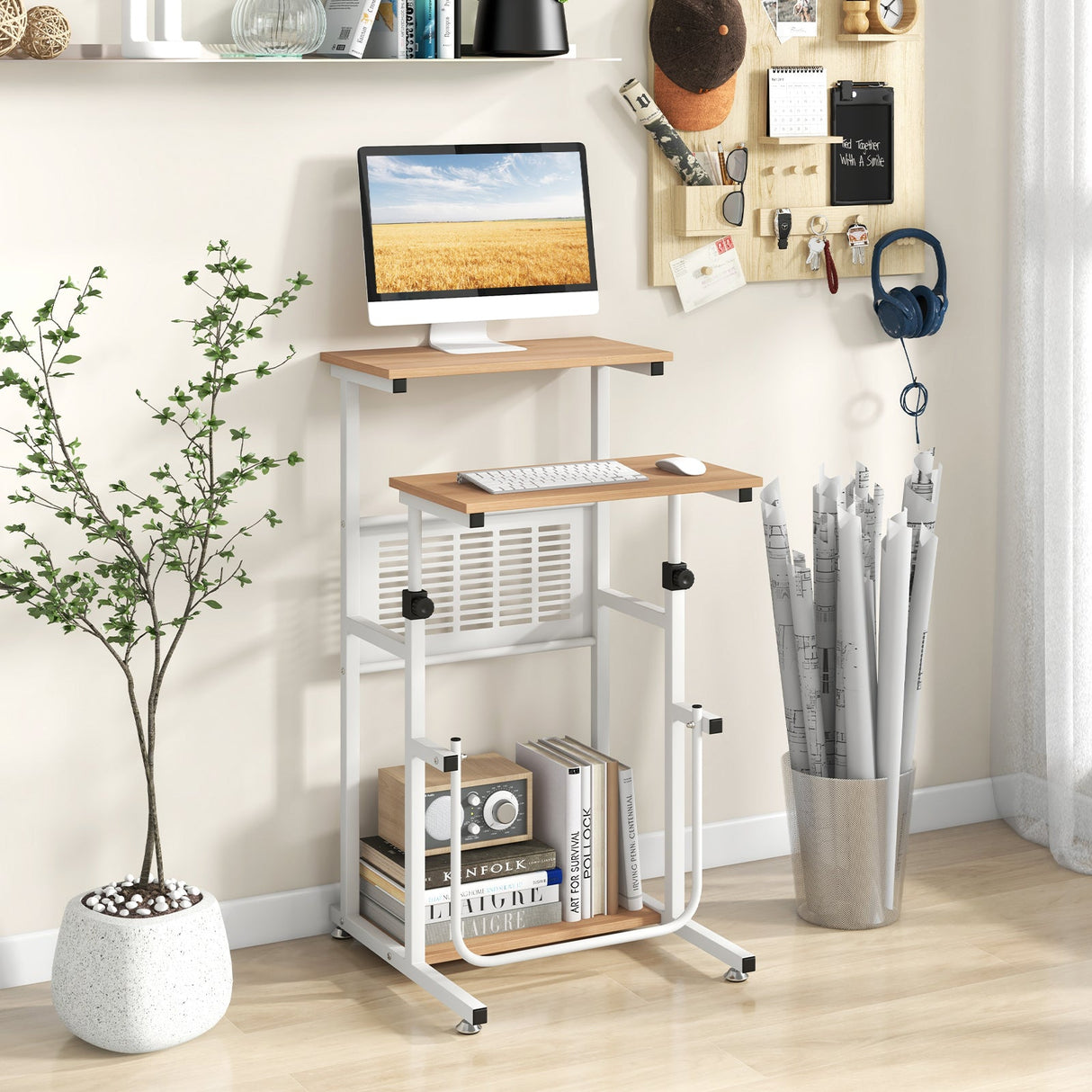 Escritorio de pie para espacios pequeños, escritorio sit-stand con altura de tablero ajustable